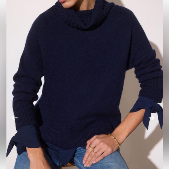 NWT Brochu Walker tie sleeve looker cashmere/wool sweater in navy. Size small. - Picture 1 of 8